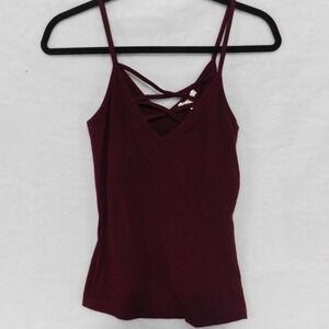 Criss Cross Cami Tank Top V Neck Sleeveless Casual‎ Burgundy